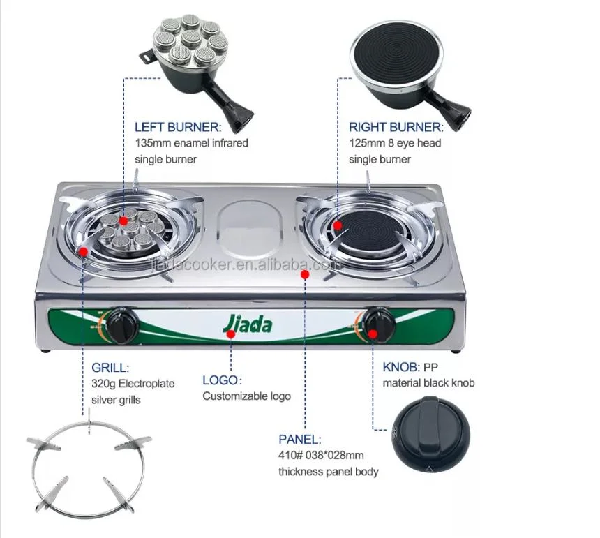 Jd-Ds066 Hot New Design Model Popular Selling Low Price Stainless Steel Table Top Electric Cast Iron Slow Double Burner Induction Gas Cooker