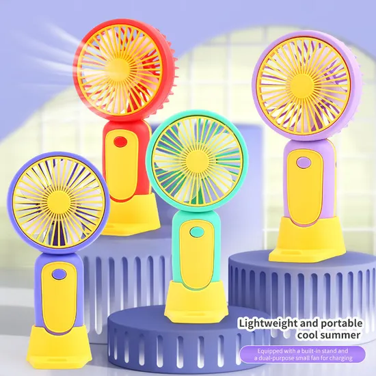  2023 야외용 맞춤형 대비색 충전식 미니 휴대용 받침대 팬.  실외용 휴대용 전기 선풍기
